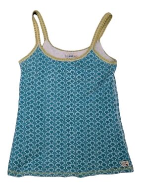 Billabong Tank top + Lace strap Teal-Pattern embroidered Fish Logo sz med. Y2K
